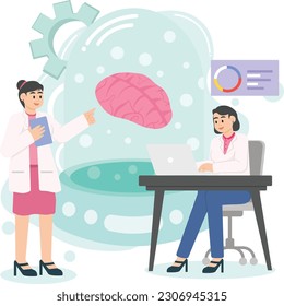 Zwei Frauen diskutieren Künstliche Intelligenz Gehirn-Forschung Illustration