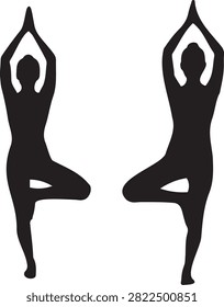 Two women doing tree pose yoga silhouette