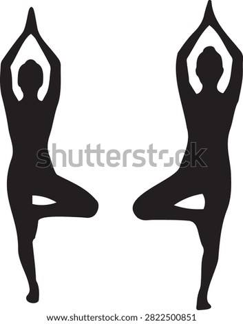 Two women doing tree pose yoga silhouette