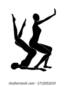 Two women doing yoga. Two black silhouettes of persons.