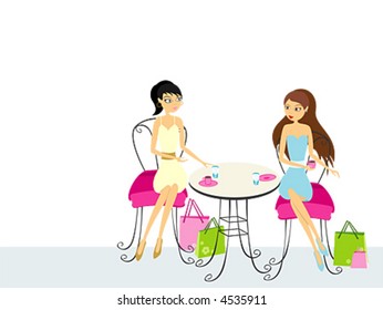 Two women drinking coffee