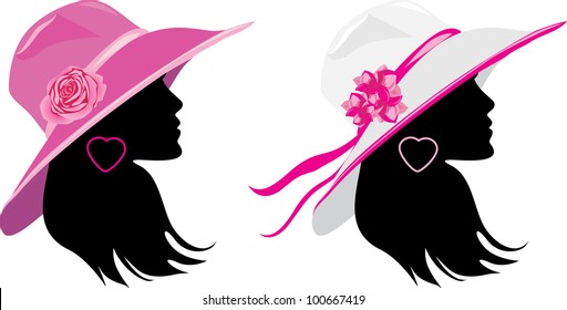 Two women in a elegant hats. Vector