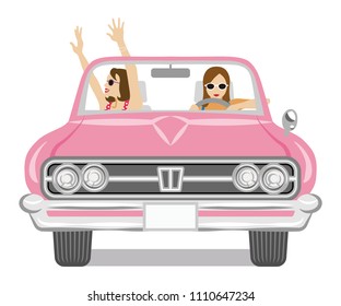 Two women enjoying to drive the convertible