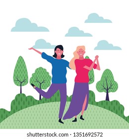 Two women friends cartoon