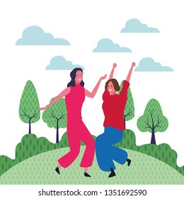 Two women friends cartoon