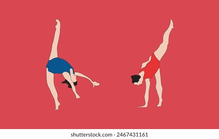 two women gymnastic vector illustration