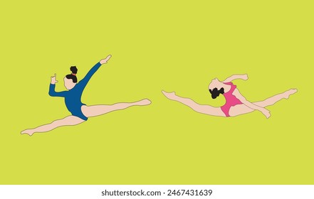 two women gymnastic vector illustration