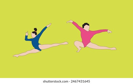 two women gymnastic vector illustration