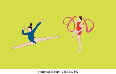 two women gymnastic vector illustration