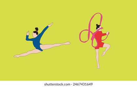 two women gymnastic vector illustration