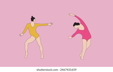 two women gymnastic vector illustration