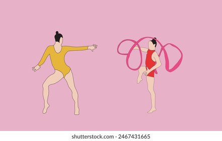 two women gymnastic vector illustration