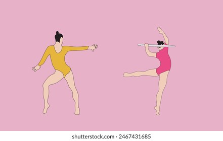 two women gymnastic vector illustration