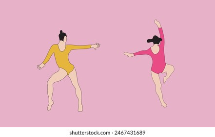 two women gymnastic vector illustration