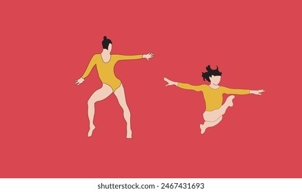 two women gymnastic vector illustration