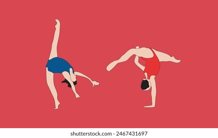 two women gymnastic vector illustration