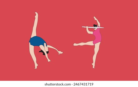 two women gymnastic vector illustration