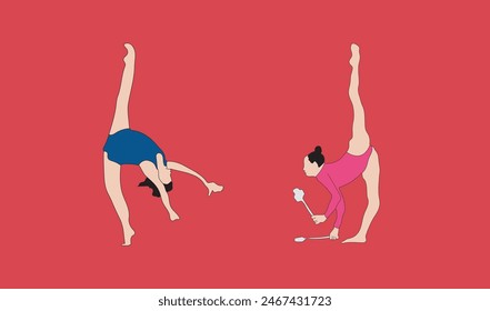 two women gymnastic vector illustration