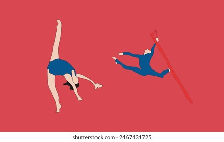 two women gymnastic vector illustration