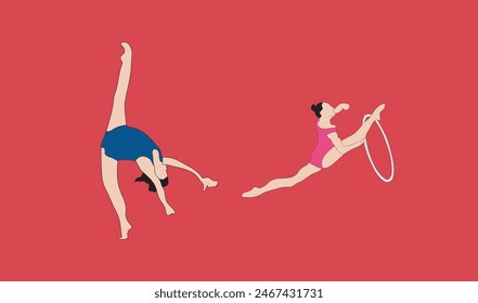 two women gymnastic vector illustration