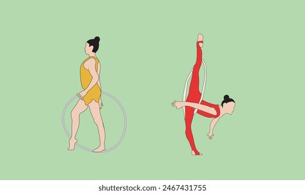 two women gymnastic vector illustration