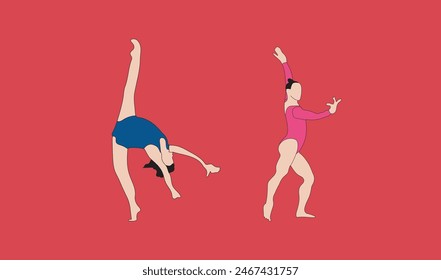 two women gymnastic vector illustration