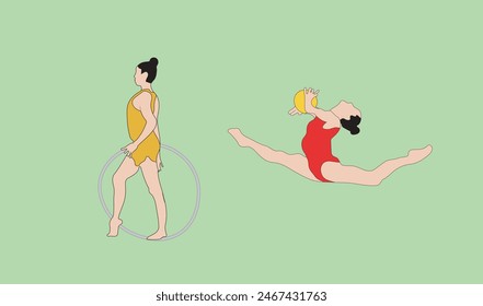 two women gymnastic vector illustration
