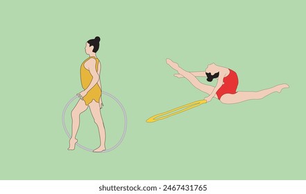 two women gymnastic vector illustration
