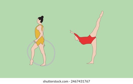 two women gymnastic vector illustration