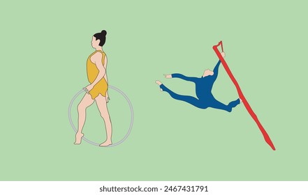 two women gymnastic vector illustration
