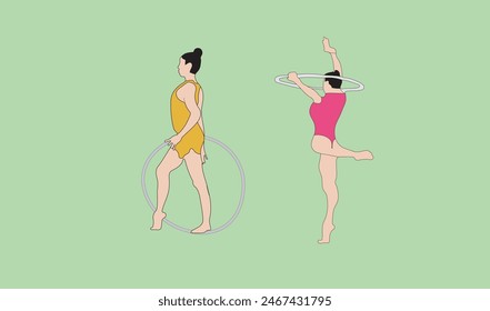 two women gymnastic vector illustration