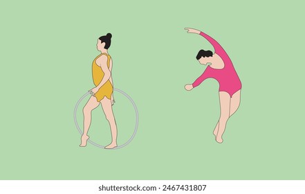 two women gymnastic vector illustration