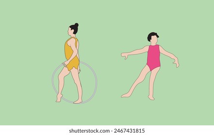 two women gymnastic vector illustration