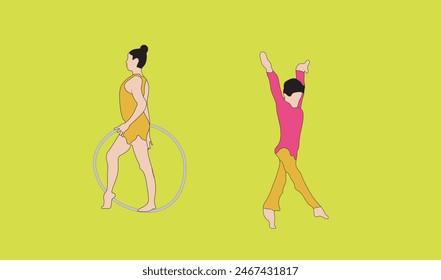 two women gymnastic vector illustration