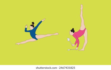 two women gymnastic vector illustration