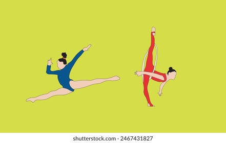 two women gymnastic vector illustration