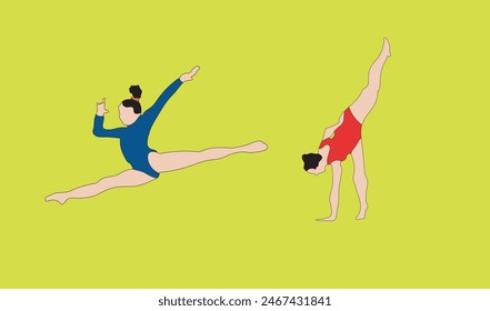 two women gymnastic vector illustration