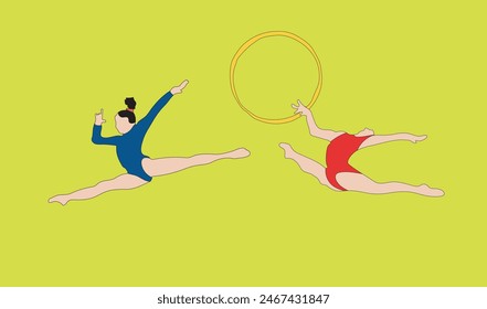 two women gymnastic vector illustration