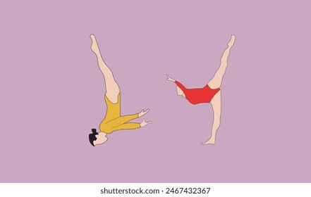two women gymnastic vector illustration