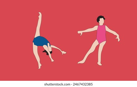 two women gymnastic vector illustration