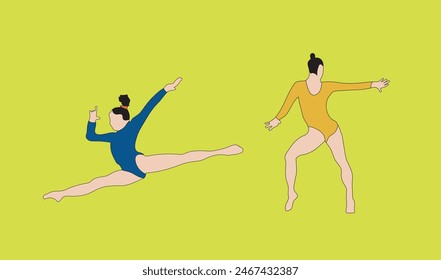two women gymnastic vector illustration
