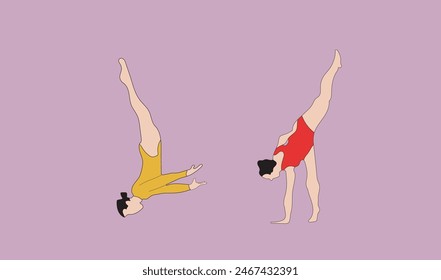 two women gymnastic vector illustration