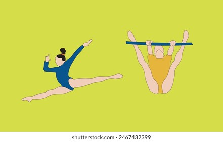 two women gymnastic vector illustration