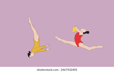 two women gymnastic vector illustration