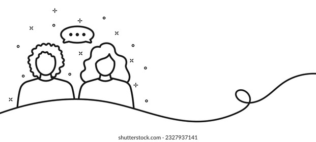 Two women have dialog. Line illustration of online call conception.