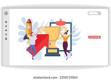 Two women having fun. website page Success Permormance. Modern flat design concept of web page design for website and mobile website