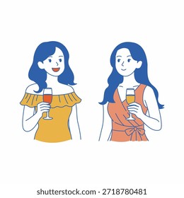 Illustration von zwei Frauen, die Getränke halten