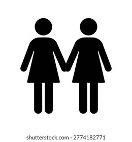 Two women holding hands for equality friendship silhouette, for friendship day cards, social media posts, and cele.
