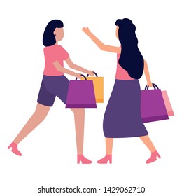 two women holding shopping bags vector illustration