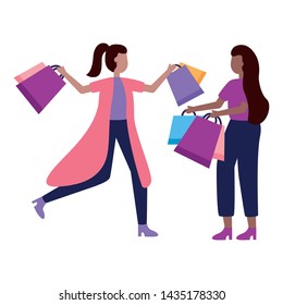 two women holding shopping bags vector illustration